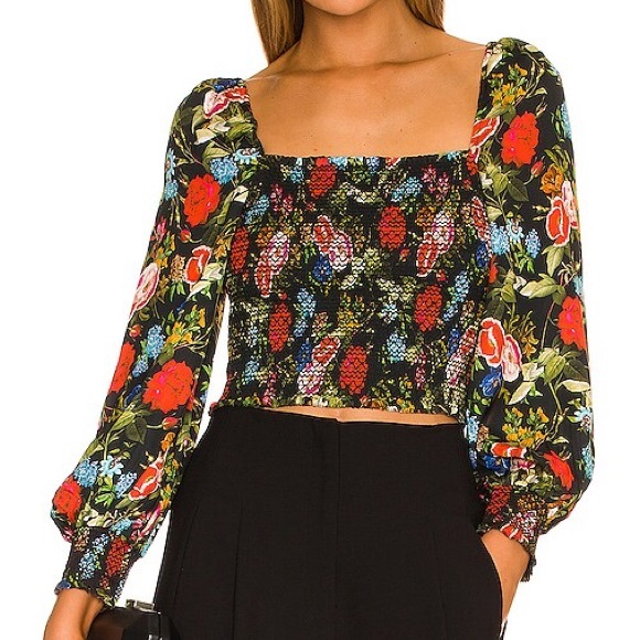 Alice + Olivia Tops - Alice + Olivia sz M Smocked Cooper Top Wild and Free Floral Puff Sleeves Medium